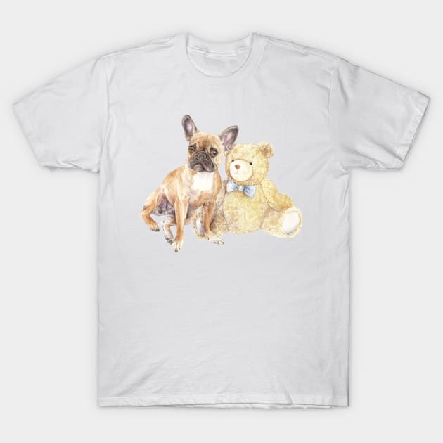 Frenchie Dog With Teddy Bear T-Shirt by wanderinglaur